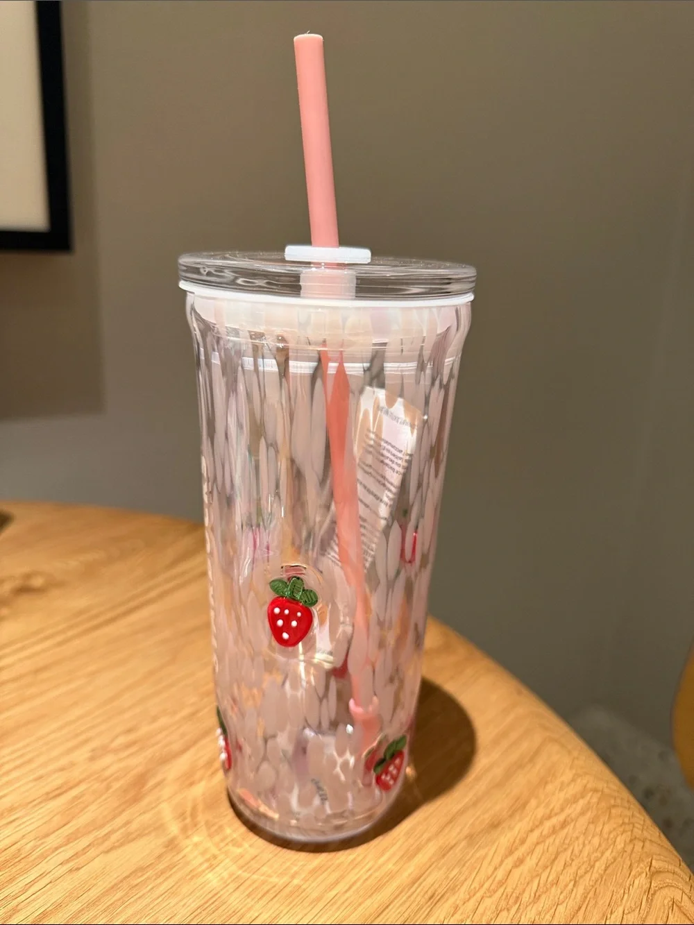 Starbucks Strawberry Accent Pink glass Tumbler with Straw
